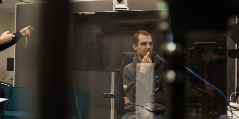 MR researcher running a VR application test