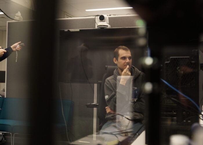 MR researcher running a VR application test